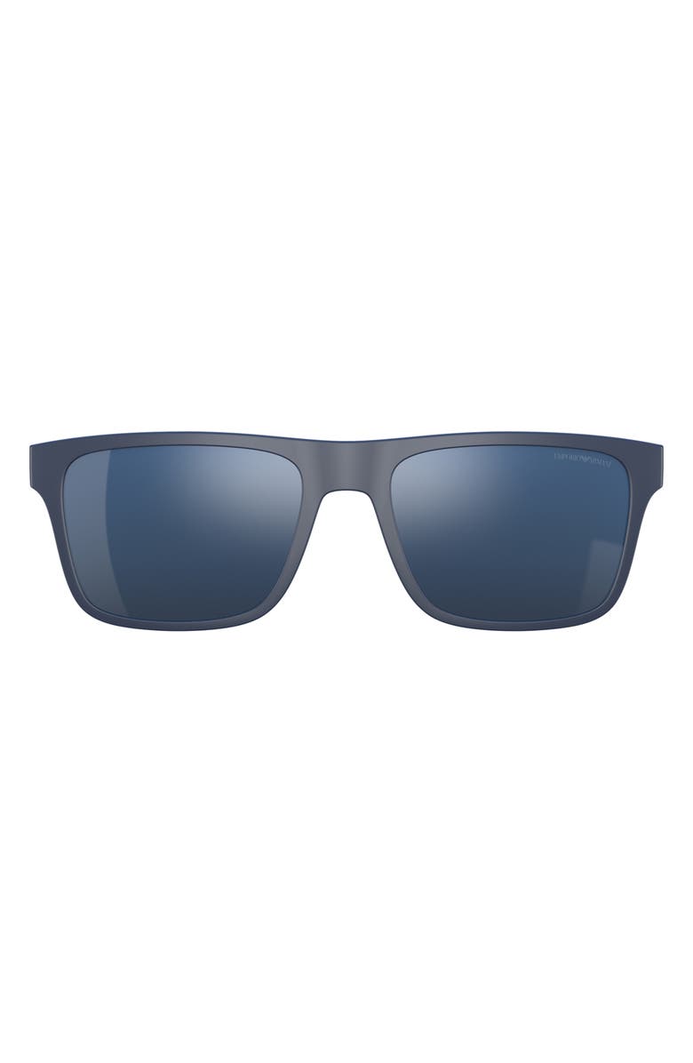 Emporio Armani 54mm Mirrored Rectangular Sunglasses, Main, color, Matte Blue / Blue Mirror Blue