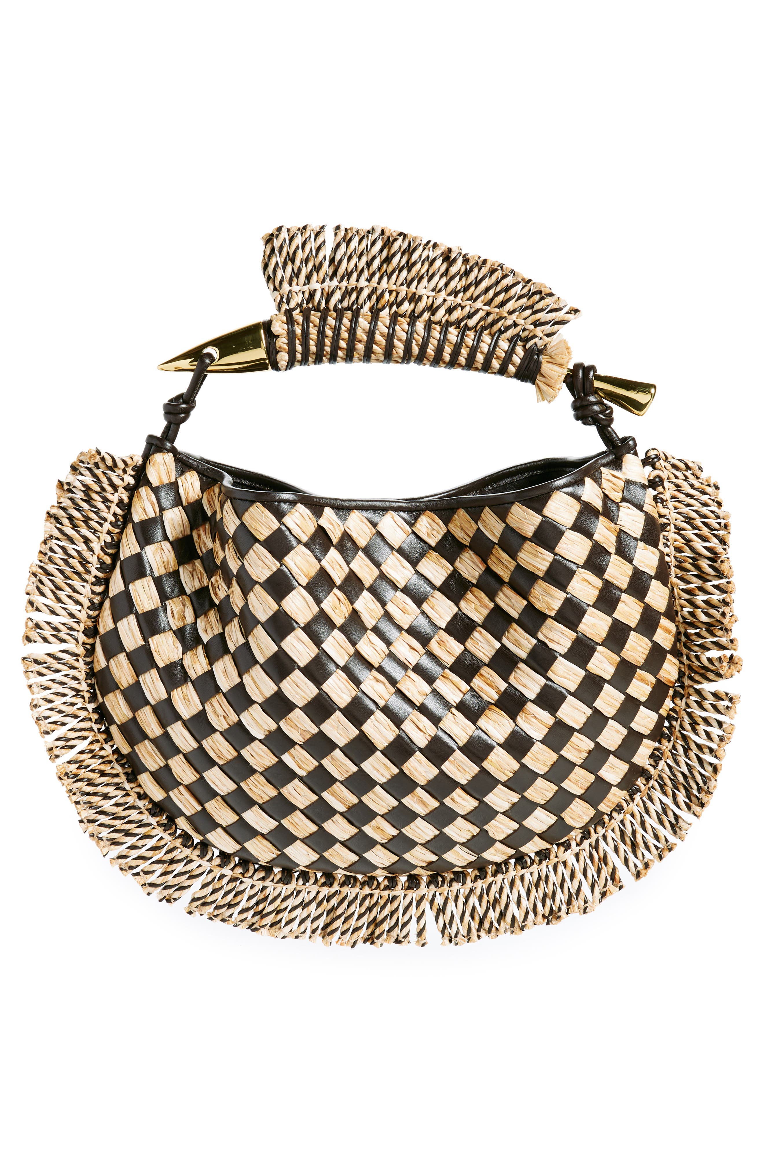 Bottega Veneta Small Sardine Intrecciato Fringe Leather & Raffia Top Handle Bag, Alternate, color, 