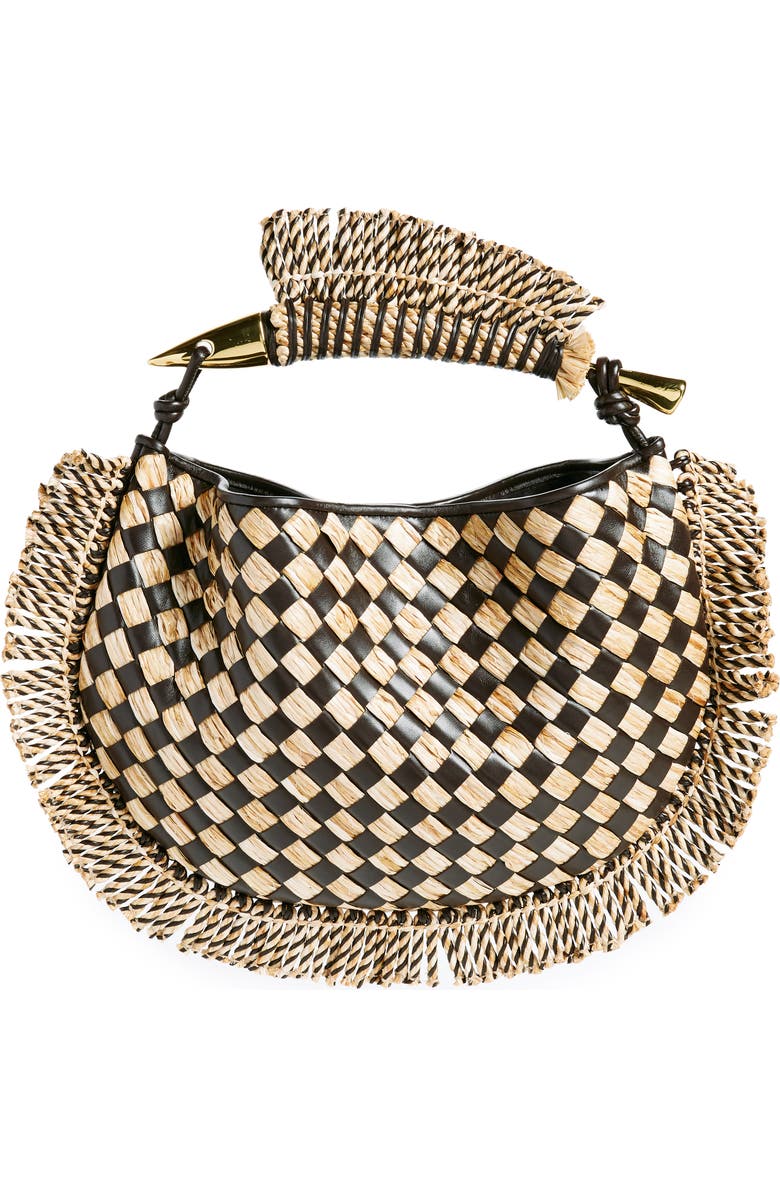 Bottega Veneta Small Sardine Intrecciato Fringe Leather & Raffia Top Handle Bag, Alternate, color,