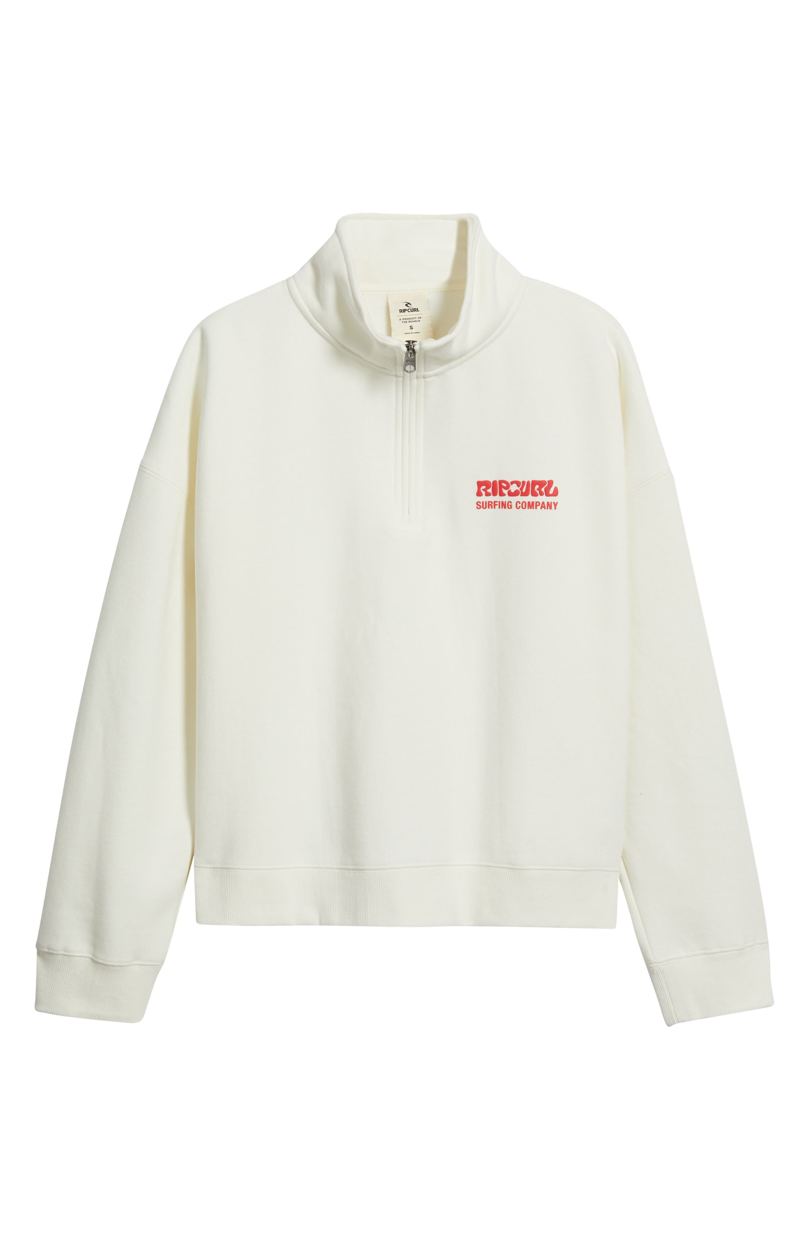 Rip Curl Surf Puff Logo Quarter Zip Sweatshirt In White