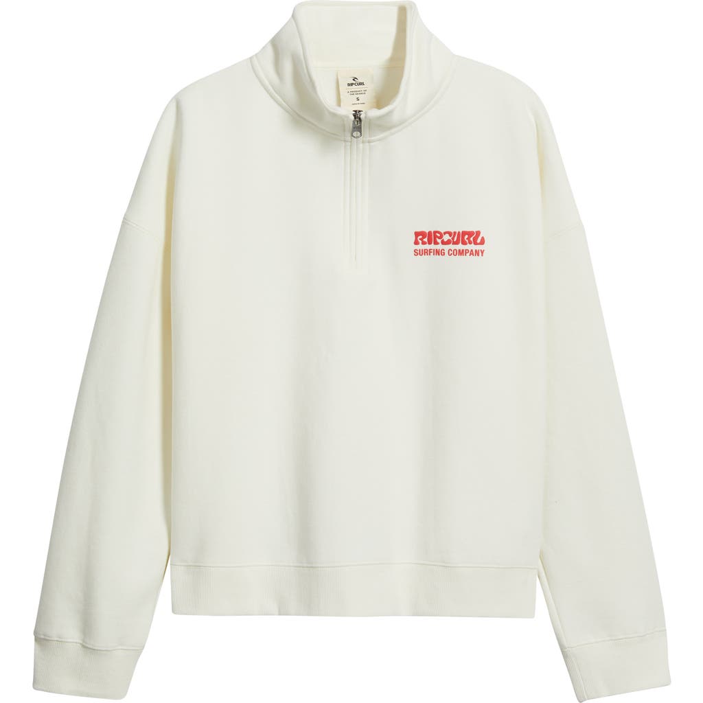 Rip Curl Surf Puff Logo Quarter Zip Sweatshirt In White