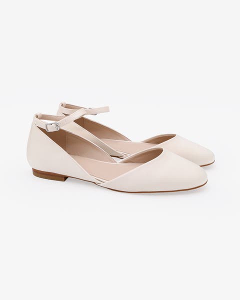 Gloria Satin Round Toe Wedding Flat with Ankle Strap