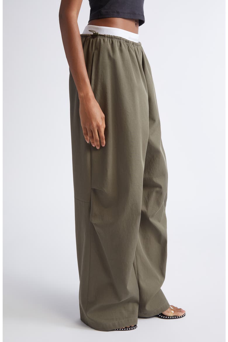 Logo Elastic Cotton Twill Wide Leg Pants, Alternate, color, ARMY GREEN