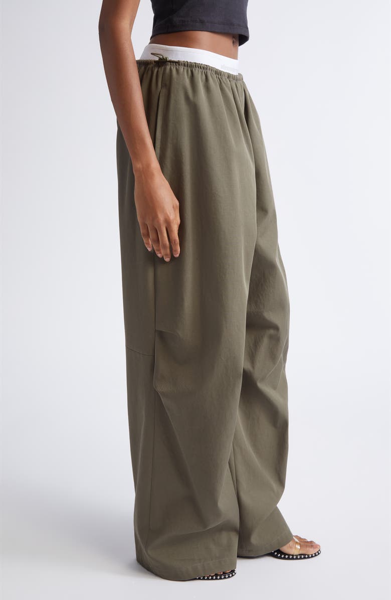 Alexander Wang Logo Elastic Cotton Twill Wide Leg Pants, Alternate, color, Army Green