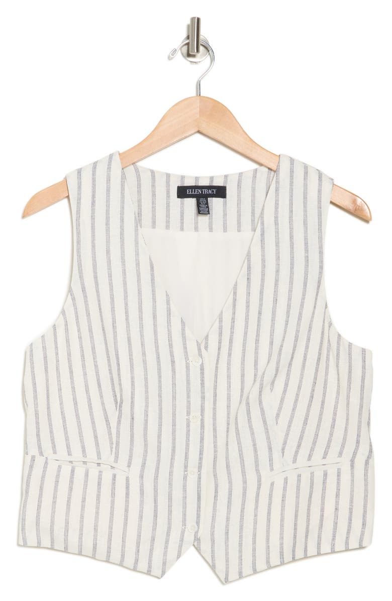 Ellen Tracy Taillored Stripe Button Front Vest, Alternate, color, Marshmallow/ Navy Stripe