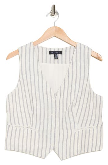 ELLEN TRACY ELLEN TRACY TAILLORED STRIPE BUTTON FRONT VEST