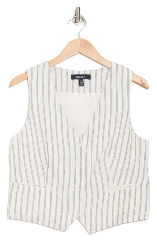 Ellen Tracy Taillored Stripe Button Front Vest In White