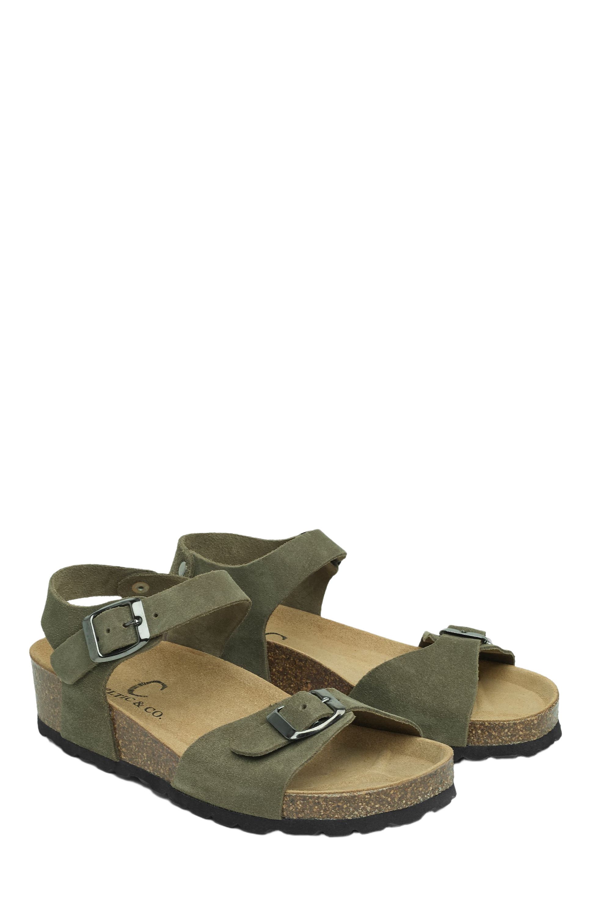 Celtic & Co. Low Wedge Dbl Buckle Sandal, Main, color, Olive