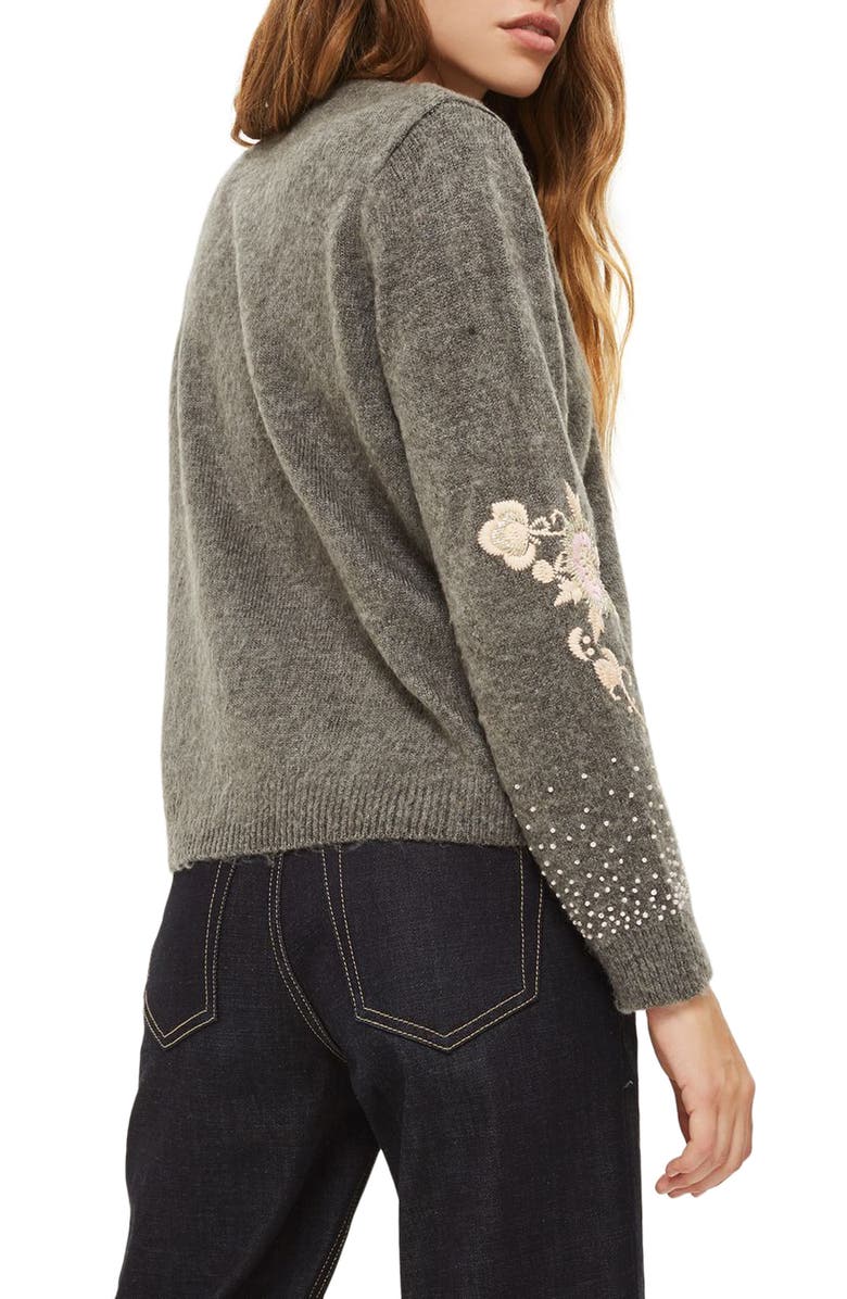 Topshop Beaded Embroidered Sweater, Alternate, color, 