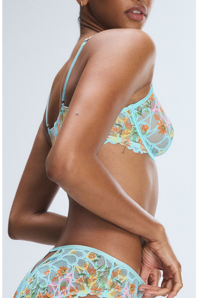 Savage Not Sorry Unlined Lace Balconette Bra, Alternate, color, SPLASH ME BLUE FEELING FLORAL