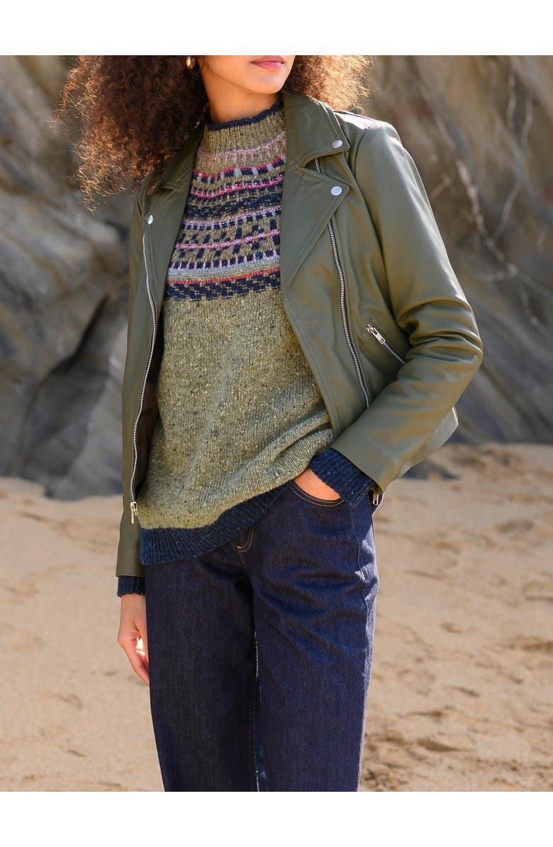 Celtic & Co. Stylish Classic Leather Biker Jacket, Alternate, color, Khaki