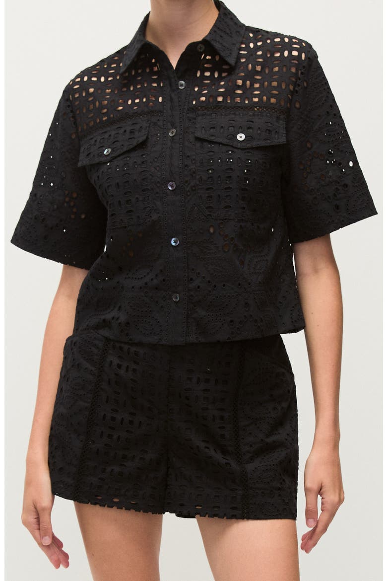 Spruce Cotton Eyelet Button-Up Shirt, Main, color, BLACK