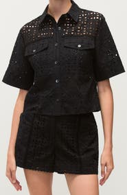 Veronica Beard Spruce Cotton Eyelet Button-Up Shirt