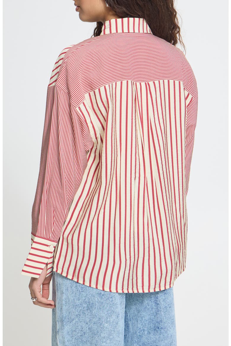 Ihlouri Striped Button Front Shirt, Alternate, color, RHODODENDRON/WHITE STRIPE