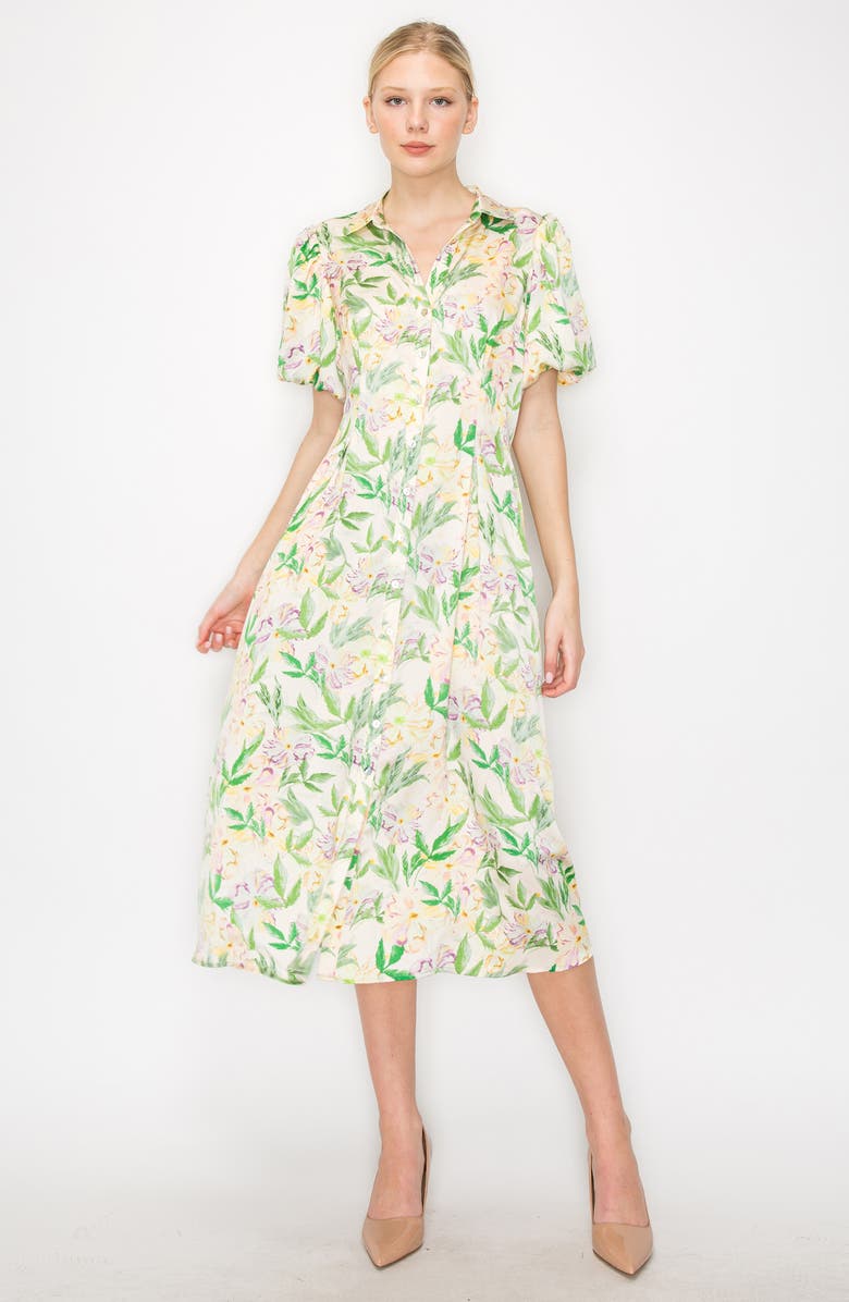 MELLODAY Puff Sleeve Satin Shirtdress, Alternate, color, 