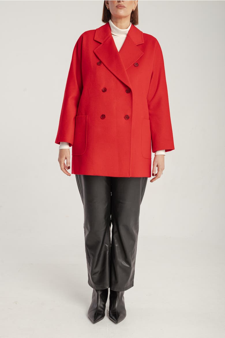 Cashmere Double Breasted Short Coat, Main, color, Red
