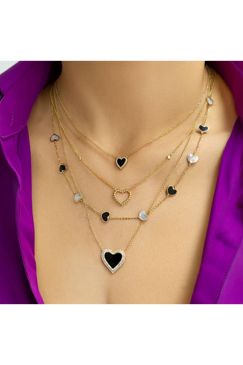 Mother of Pearl and Onyx Mixed Heart Station Necklace, Alternate, color, Mother of Pearl and Onyx