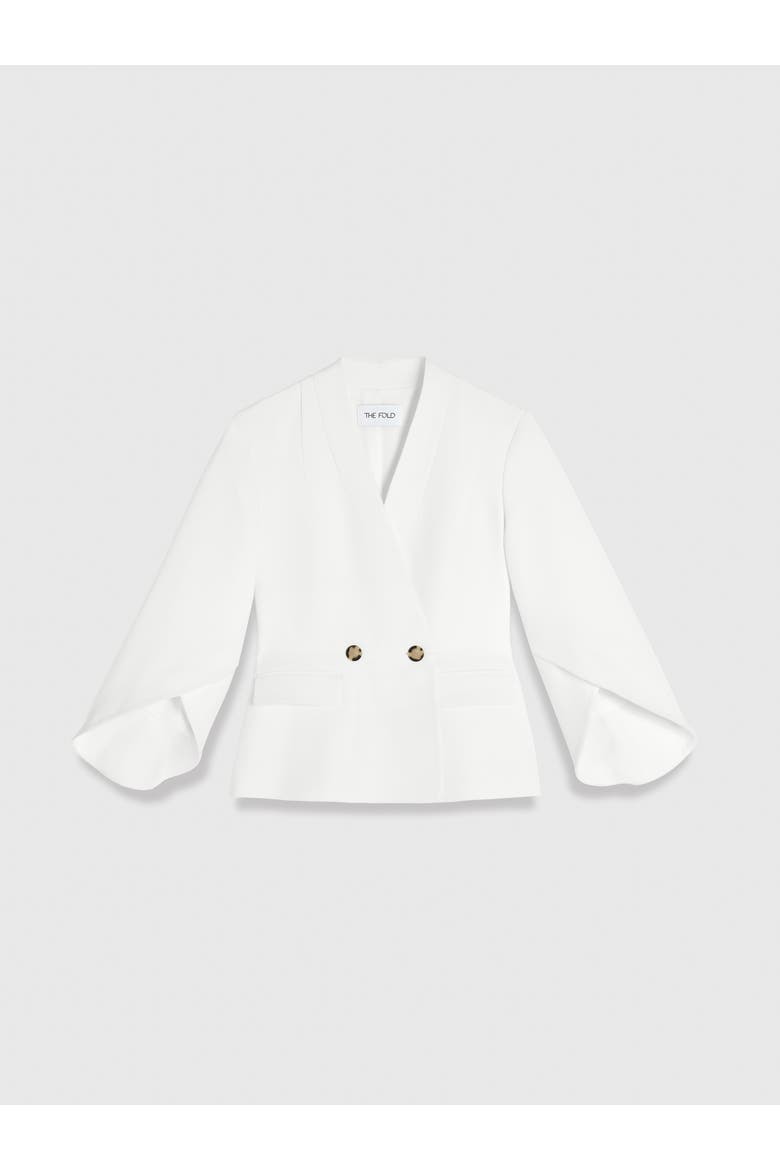 Signature Draped Cape Blazer, Alternate, color, White