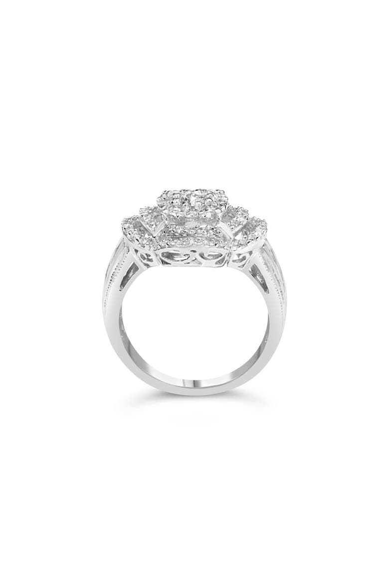 14K White Gold 1.0 Ctw Diamond Floral Cluster Quatrefoil Channel Set Band Cocktail Statement Ring, Alternate, color, White Gold