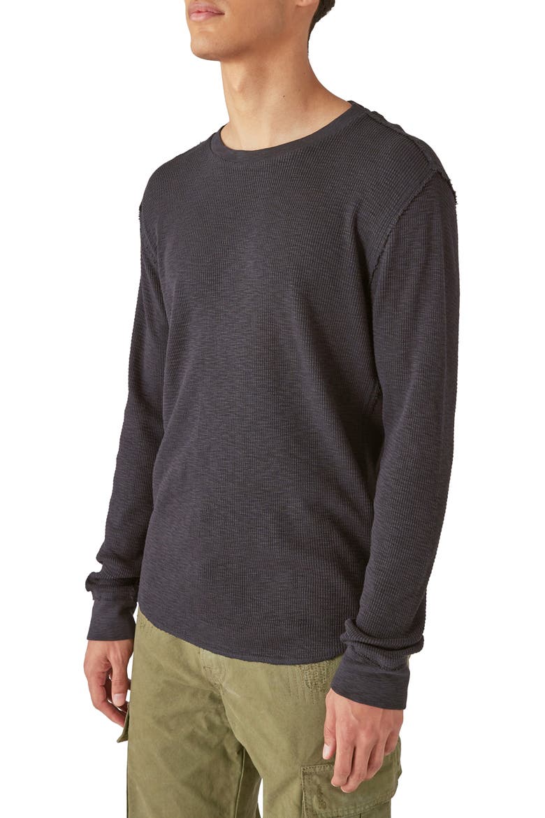 Garment Dye Thermal Cotton Top, Alternate, color, JET BLACK