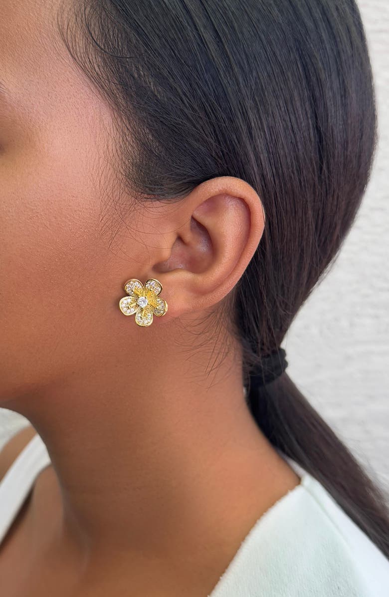 Adornia 14K Gold Plated Cubic Zirconia Flower Stud Earrings, Alternate, color, Gold