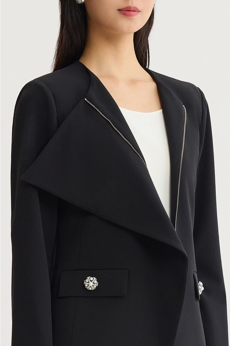 Stretch Deco Crepe Drape Front Jacket, Alternate, color, Black