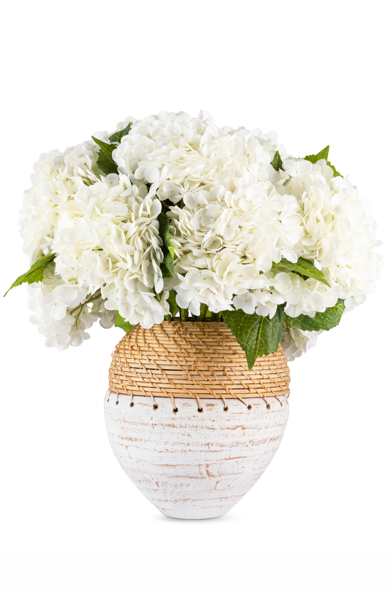 CocoBella Viviana RealTouch Hydrangea Stoneweave Arrangement, Main, color, Snow