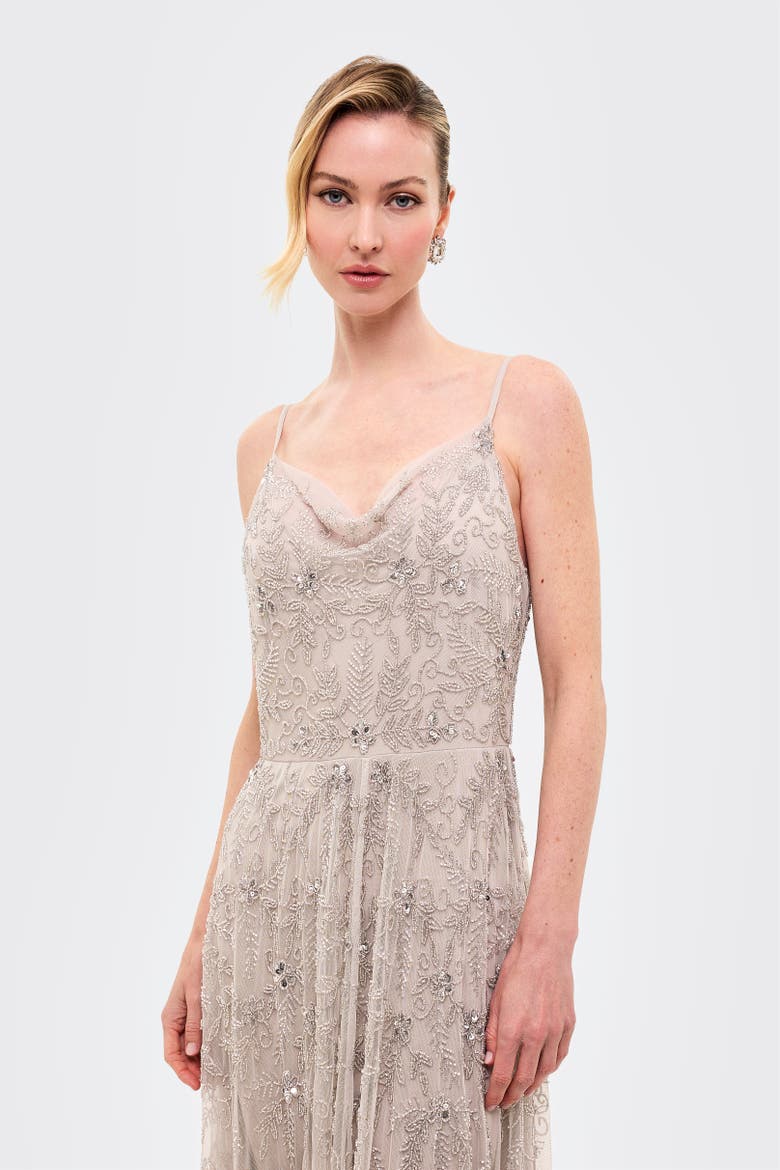Embellished Sequins Cowl Maxi Dress, Alternate, color, LIGHT GREY