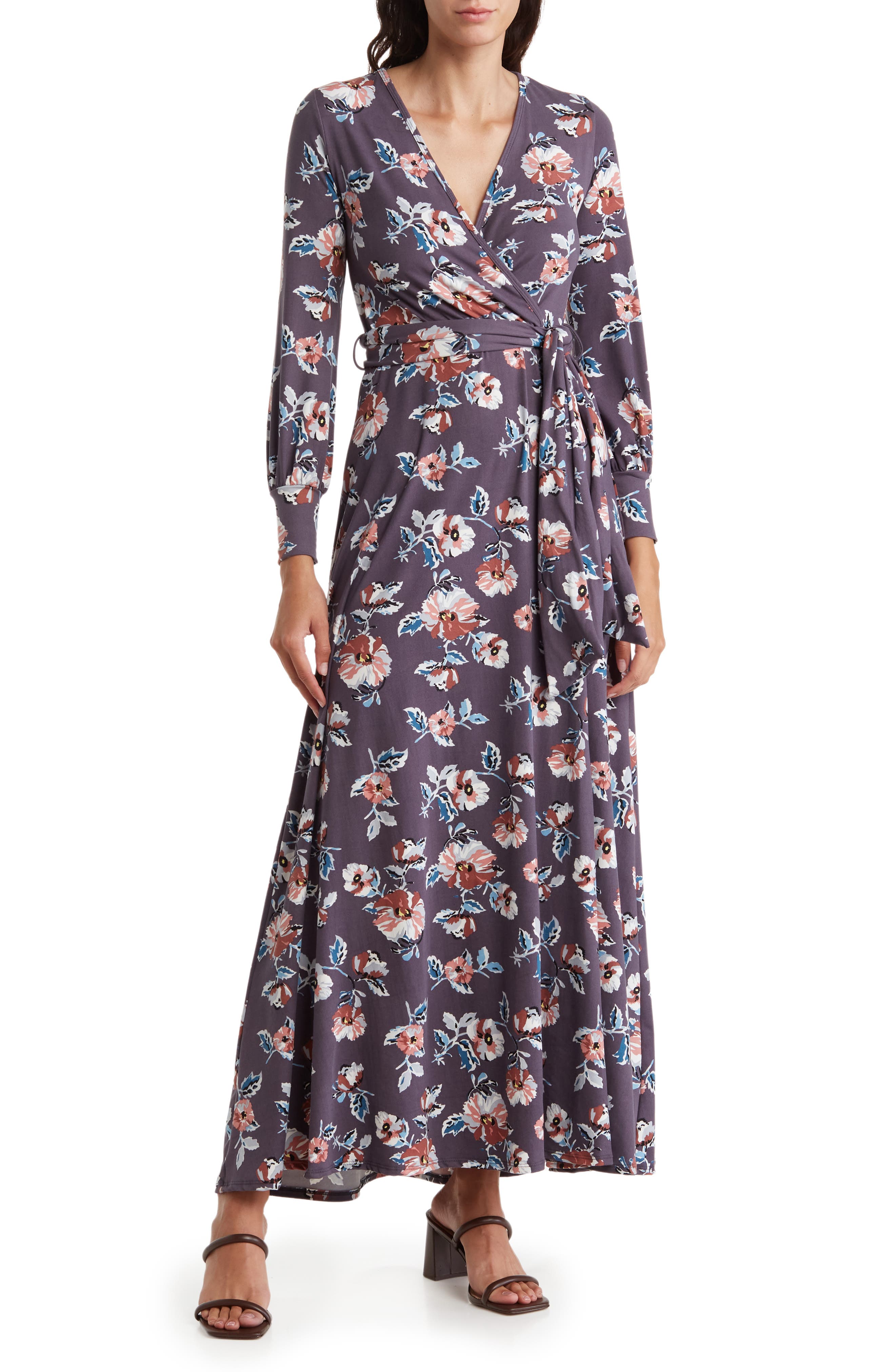 GO COUTURE Long Sleeve Maxi Wrap Dress