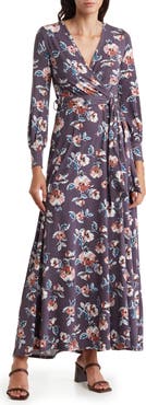 GO COUTURE Long Sleeve Maxi Wrap Dress