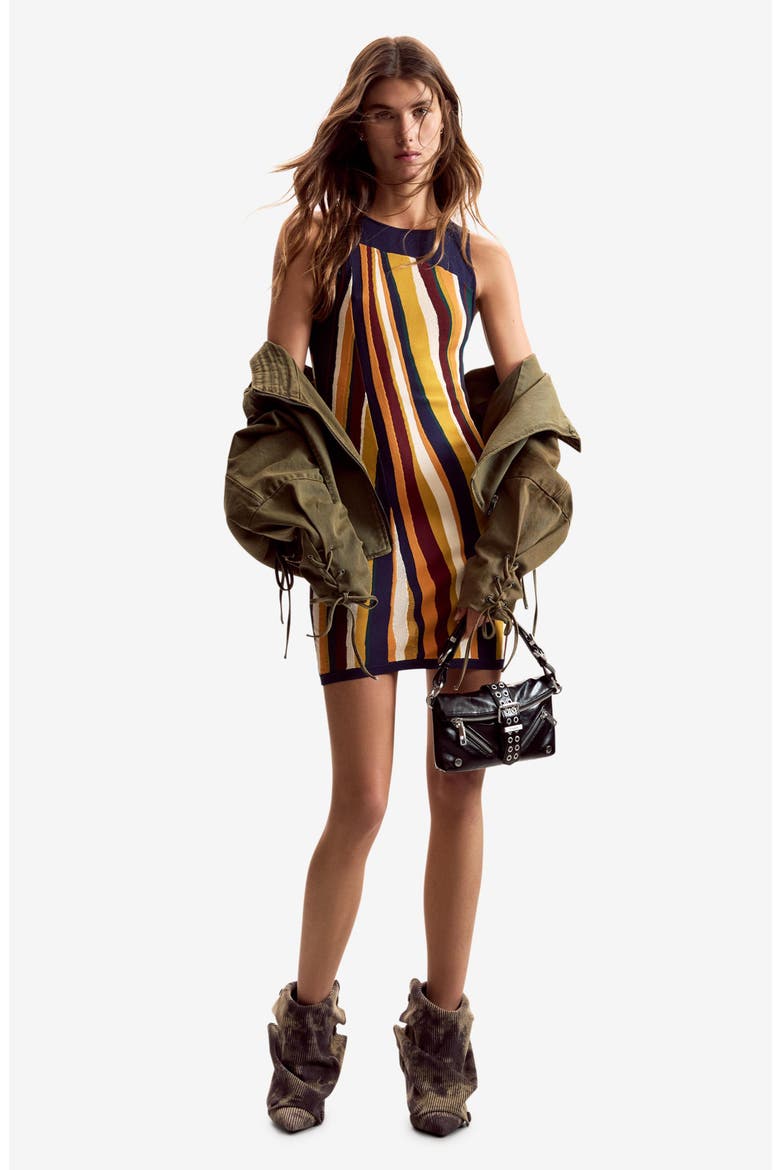 Sleeveless Stripe Knit Minidress, Alternate, color, ORANGE