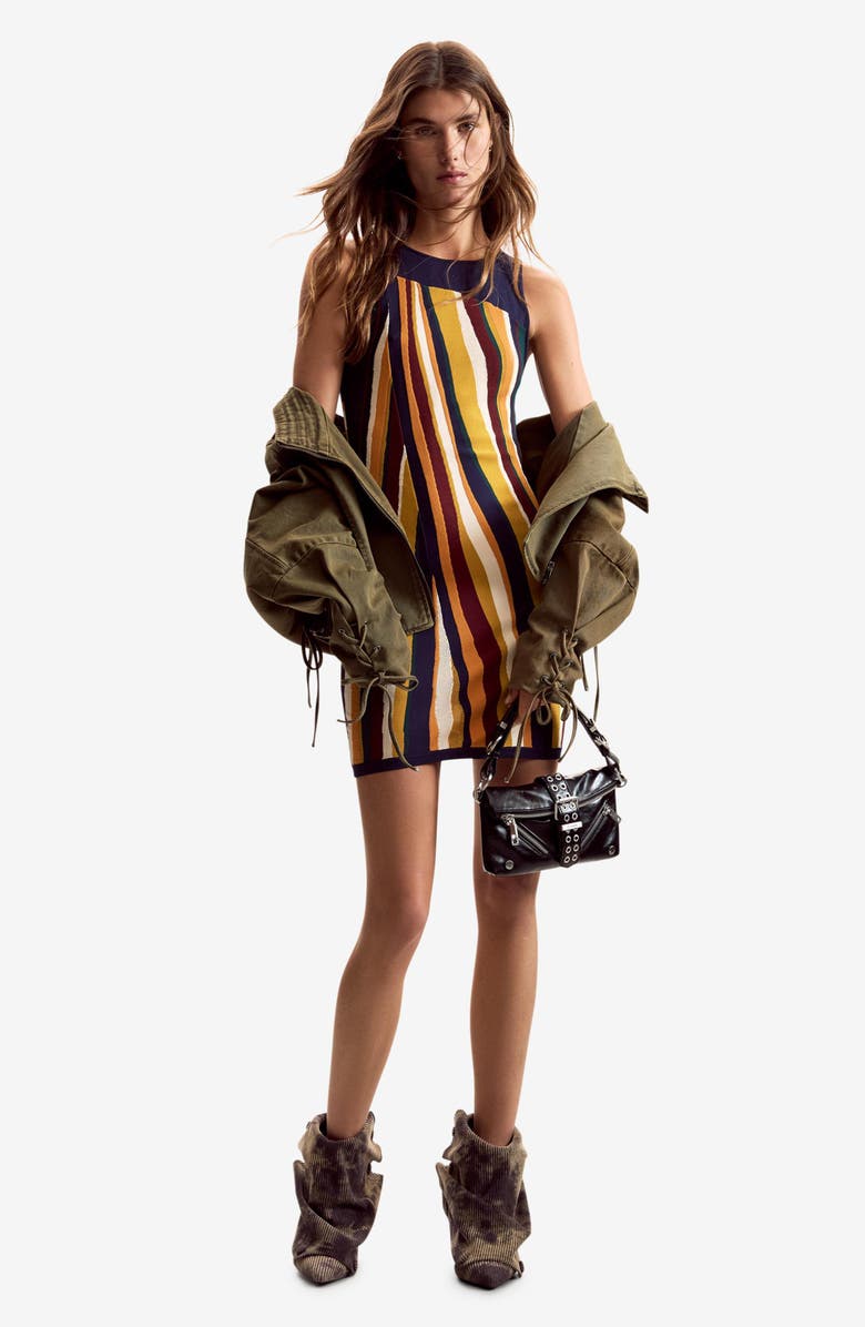 Desigual Sleeveless Stripe Knit Minidress, Alternate, color, Orange