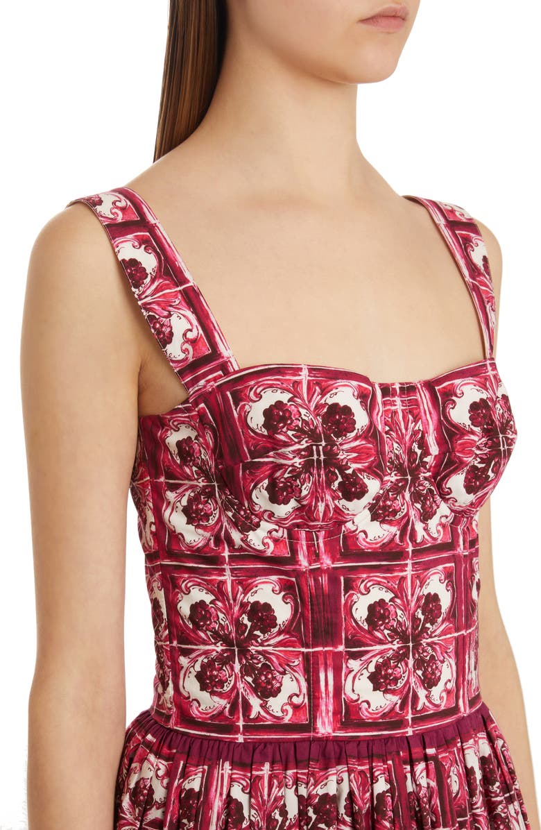 Dolce&Gabbana Blu Mediterraneo Bustier Poplin Sundress, Alternate, color, 