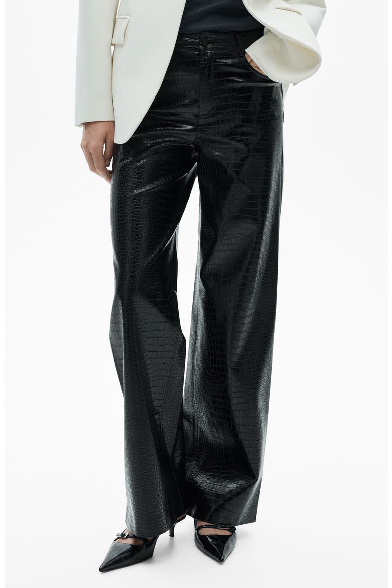 Snakeskin Effect Faux Leather Straight Pants, Main, color, BLACK