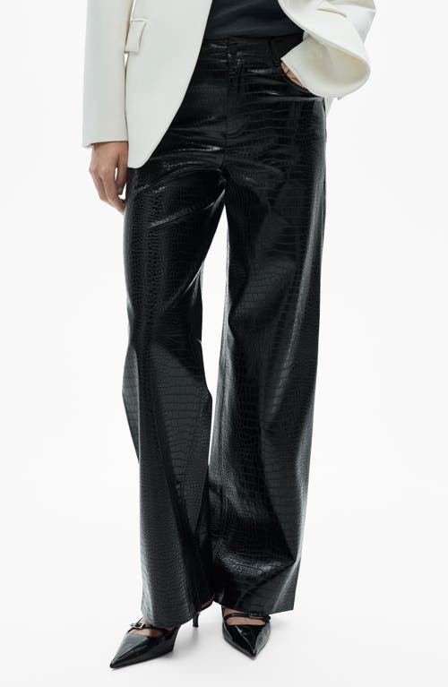 Shop Mango Snakeskin Effect Faux Leather Straight Pants In Black