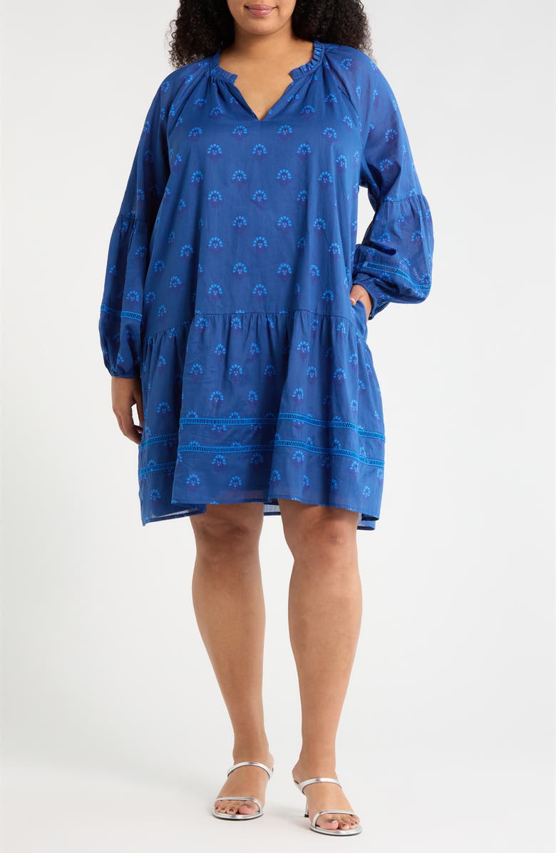 SUGARLIPS Briza Floral Print Long Sleeve Minidress, Main, color, Teal-Blue