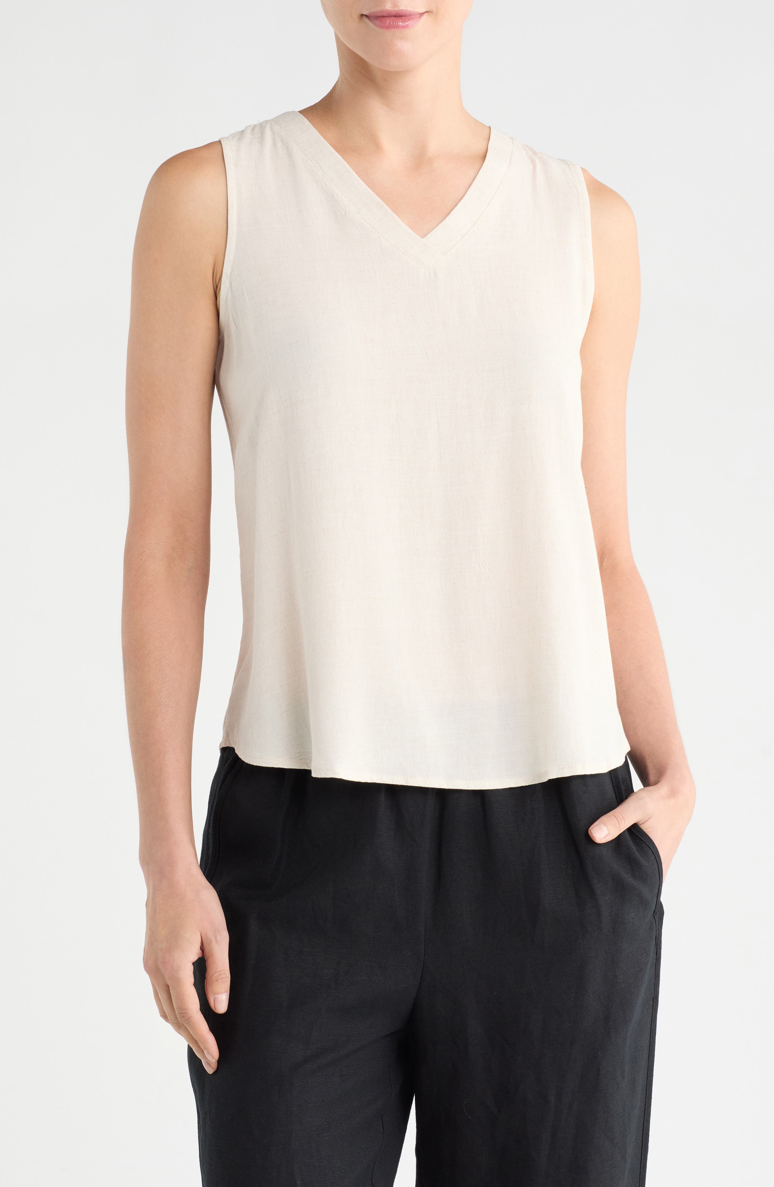 Renee C Linen V-Neck Sleeveless Tank Top