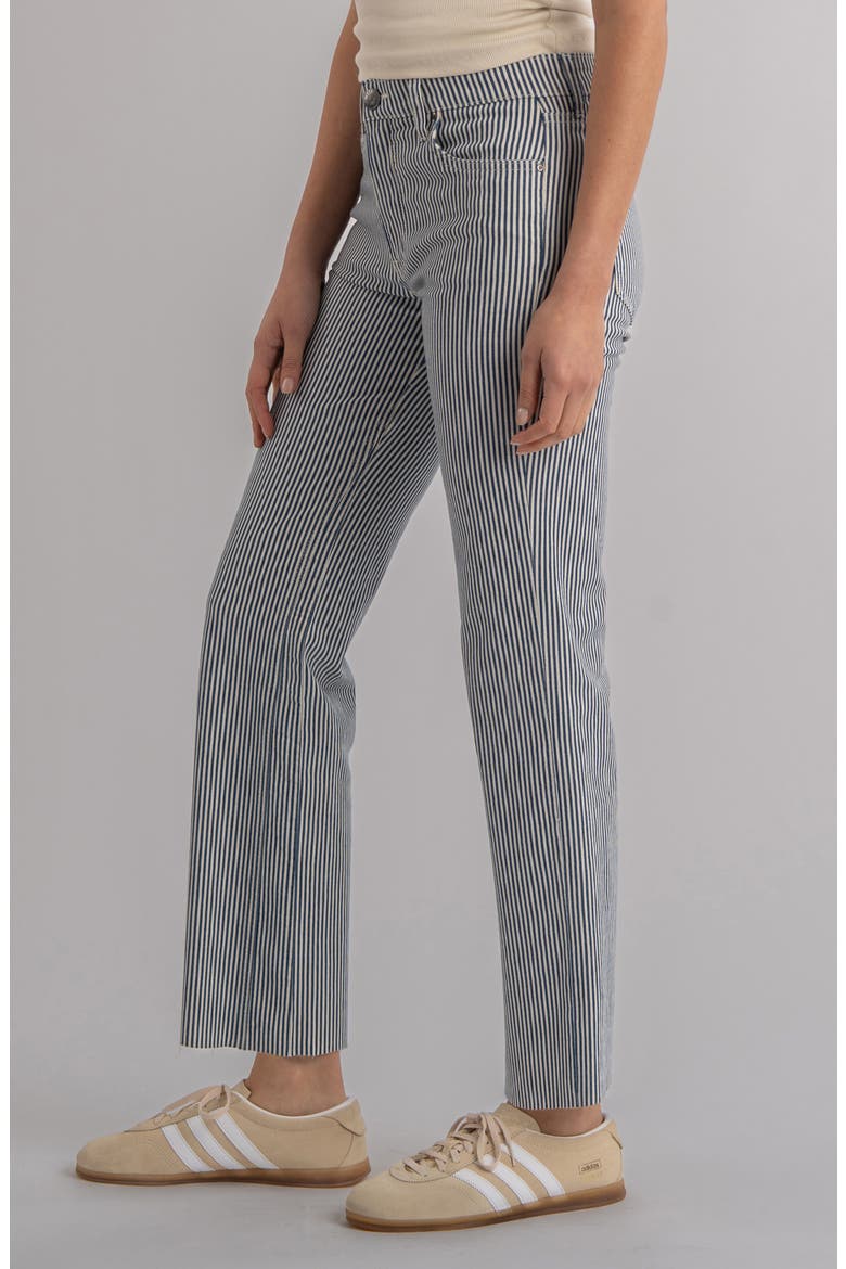 Kelsey Fab Ab Stripe Raw Hem High Waist Ankle Flare Jeans, Alternate, color, NAVY/ IVORY