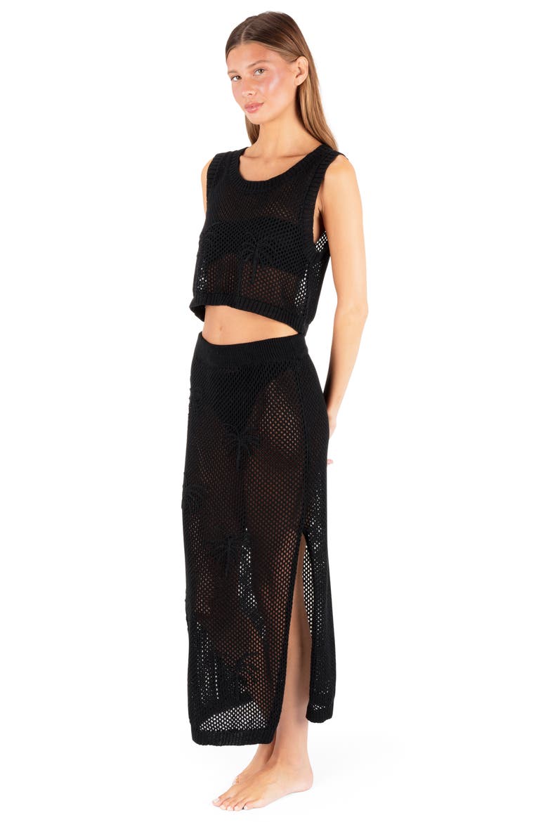 Embroidered Sheer Cover-Up Crop Top, Alternate, color, BLACK
