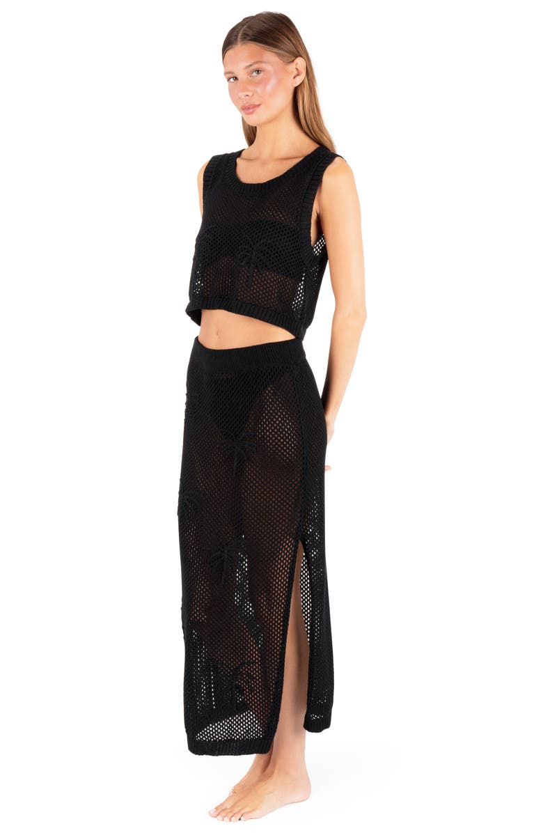 Hurley Embroidered Sheer Cover-Up Crop Top & Maxi Skirt Set, Alternate, color, Black