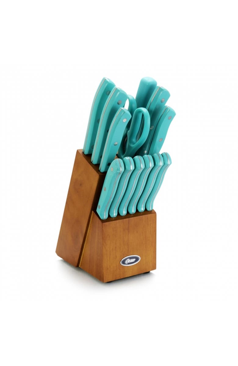 OSTER Evansville 14 Piece Stainless Steel Blade Cutlery Set with Plastic Handles, Main, color, Blue