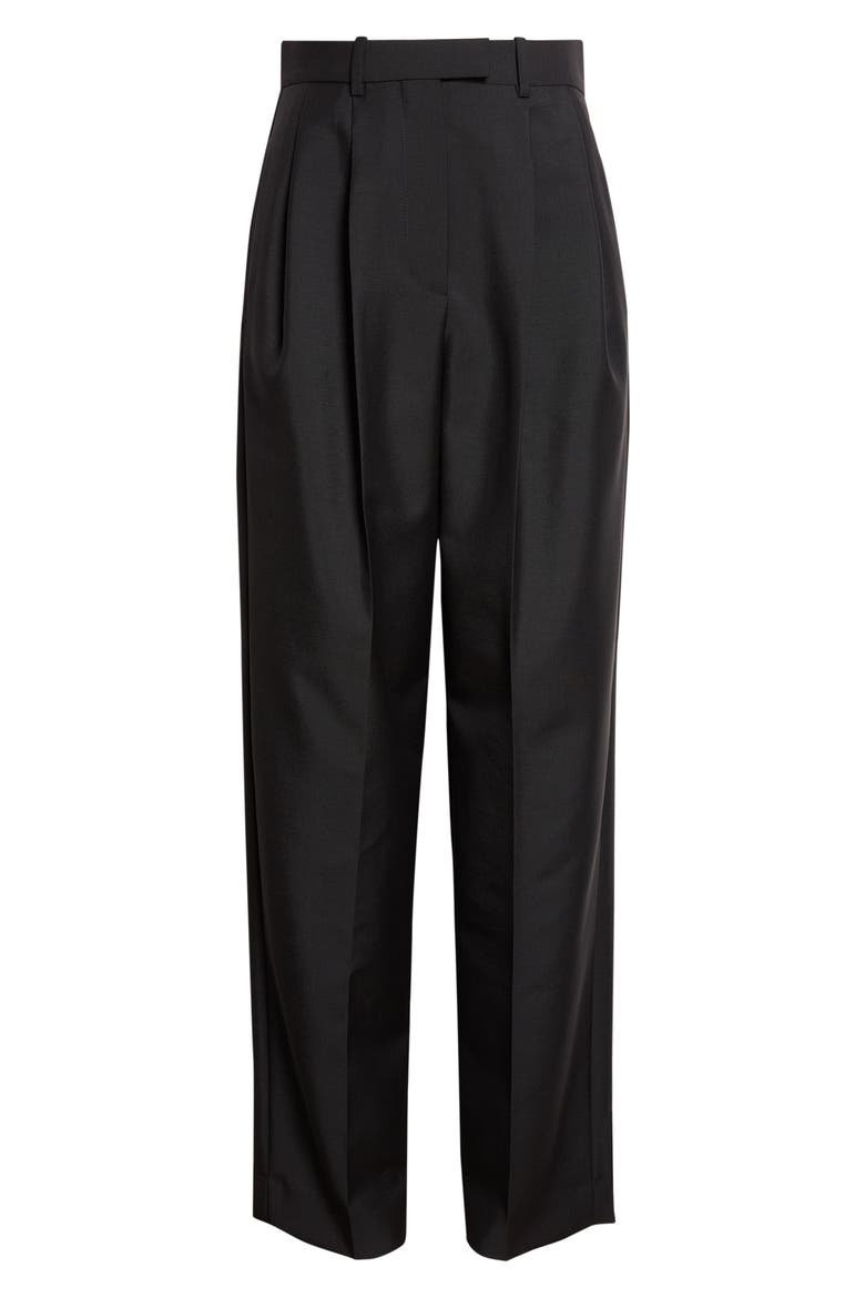 Double Pleat Wool & Mohair Trousers, Alternate, color, BLACK