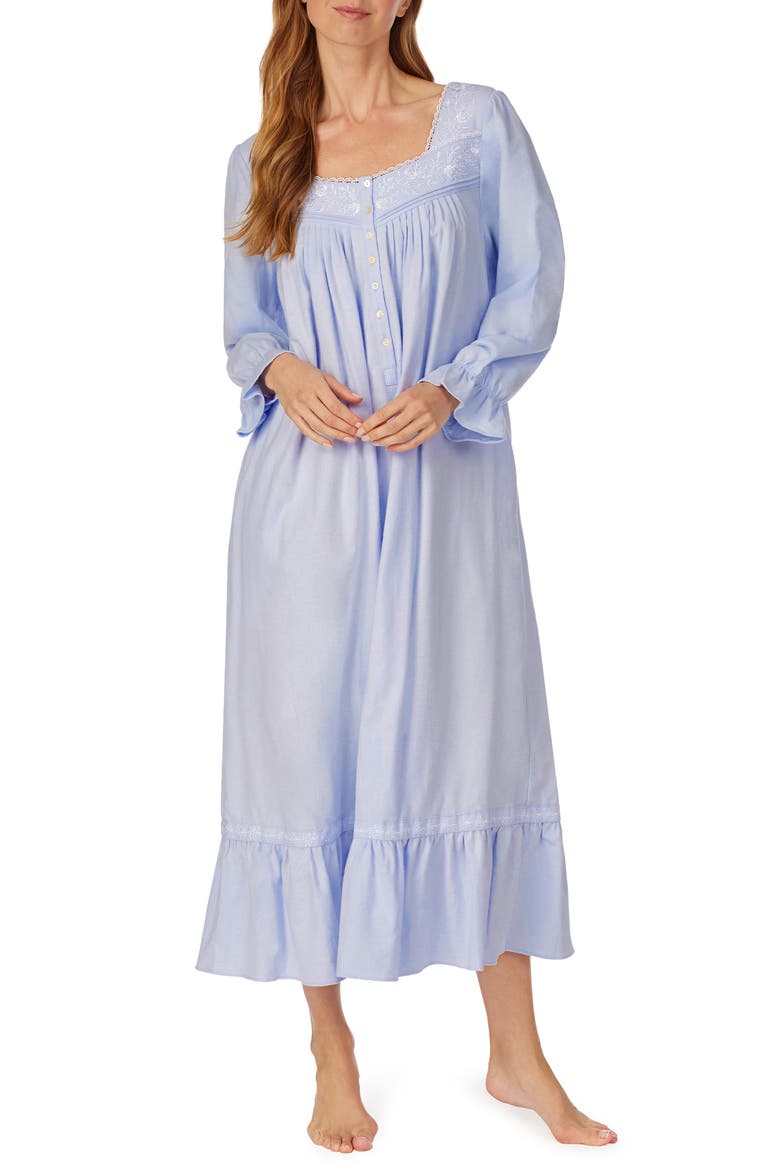 Long Sleeve Cotton Flannel Nightgown, Main, color, BLUE WHITE