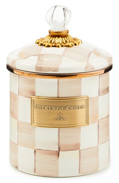 Mocha Check Small Enameled Steel Canister