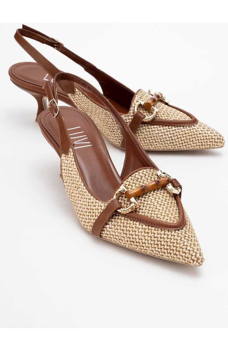 Prologue Shoes Osca Pointed Toe Buckled Slingback Pump, Alternate, color, Cognac