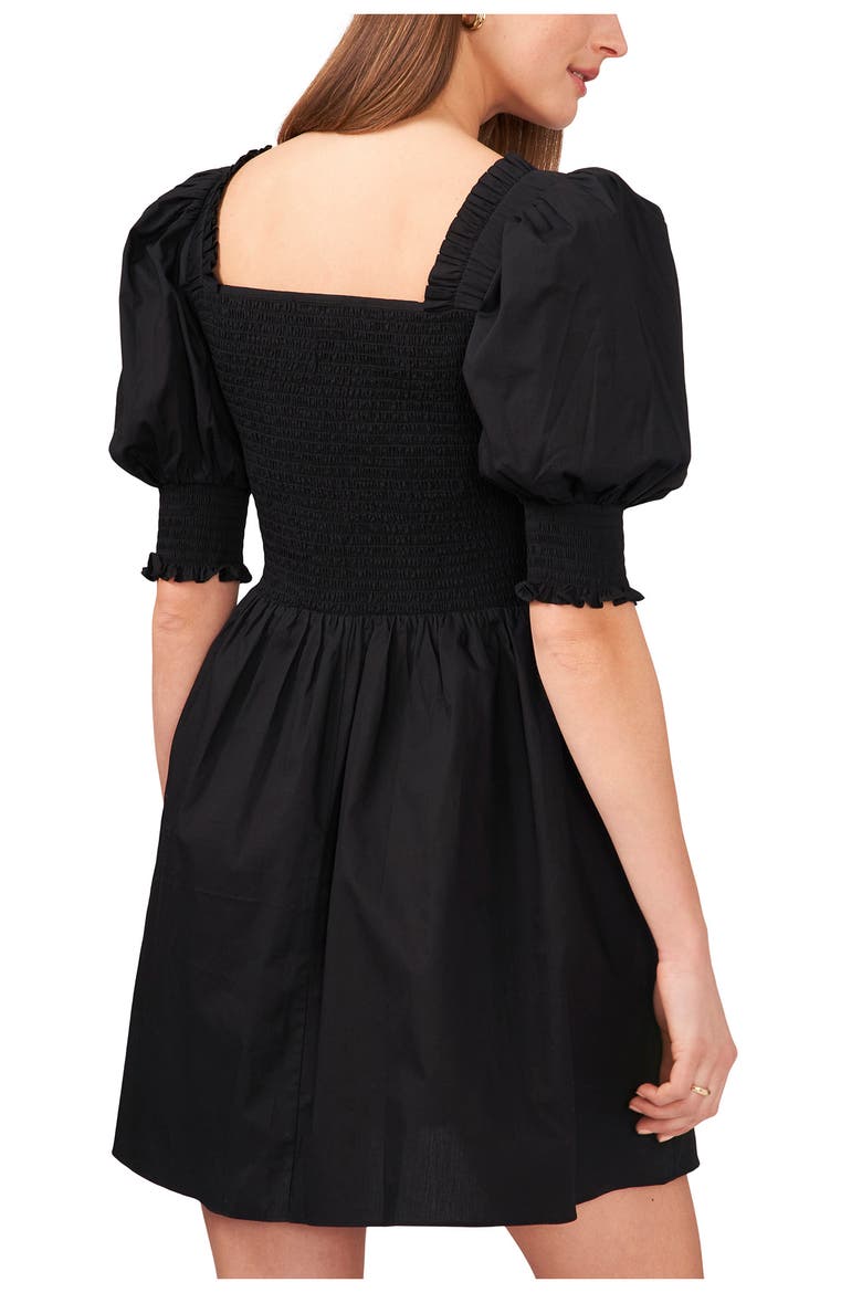 Puff Sleeve Cotton Poplin Minidress, Alternate, color, RICH BLACK