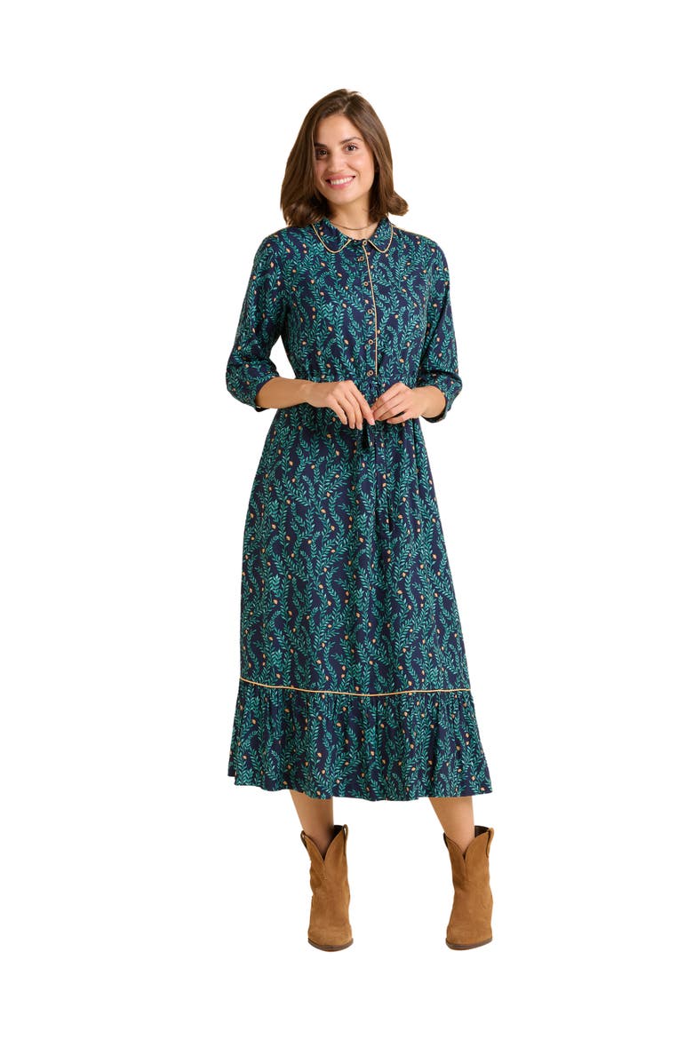 Skye 3/4 Sleeve Shirt Midi Dress, Main, color, Green