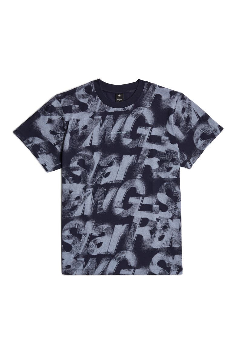 Sprayed Letters Loose Organic Cotton T-Shirt, Alternate, color, OSAKA BLUE SPRAYED LETTERS