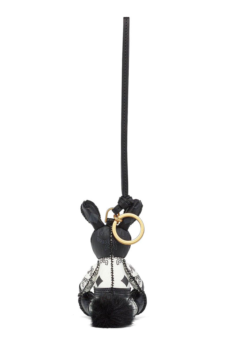 MCM Aren Taekwondo Rabbit Charm in Visetos, Alternate, color, Black And White