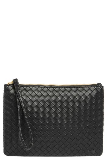 Shop Mundi Small Leather Goods Woven Wristlet In Black